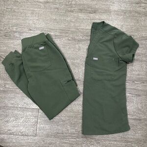 Figs Scrubs Green Catarina top and Zamora jogger pants
